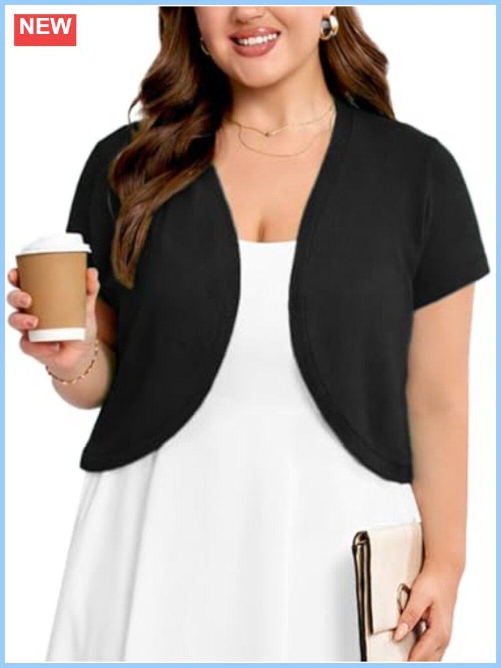 Plus Size Cropped Shrug Cardigan Short Sleeve Open Front Bolero